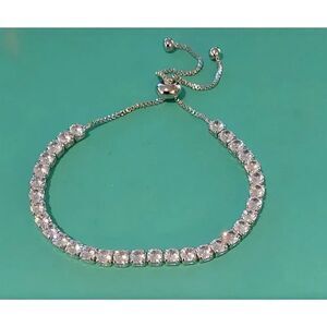 Gorgeous 8 Ct. Round Cut Sim Diamond Bolo Tennis Bracelet~18KWGP~New